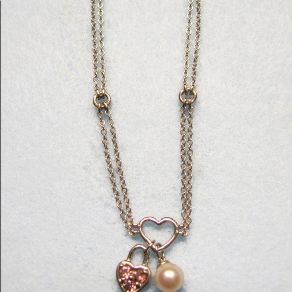 Vintage 14K WHITE GOLD heart necklace with pink tourmaline and pearl - Picture 3 of 6